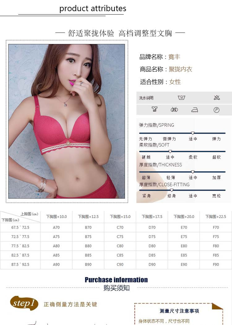 竟丰 水晶女神少女性感高贵聚拢透气舒适无钢圈侧收副乳女文胸套装