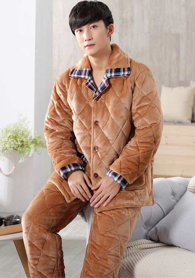 竟丰 新款冬季男士加厚夹棉大码休闲时尚家居服睡衣套装