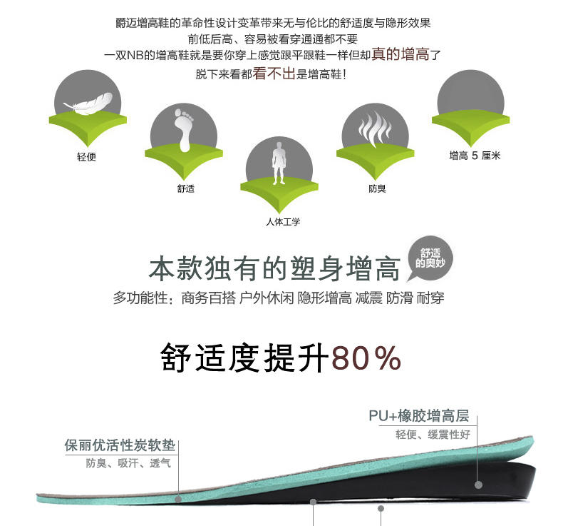 夏季增高鞋头层牛皮透气网面鞋5cm爵迈新款增高网鞋套脚休闲凉鞋 夏天时尚白条休闲男鞋隐形内增高懒人鞋