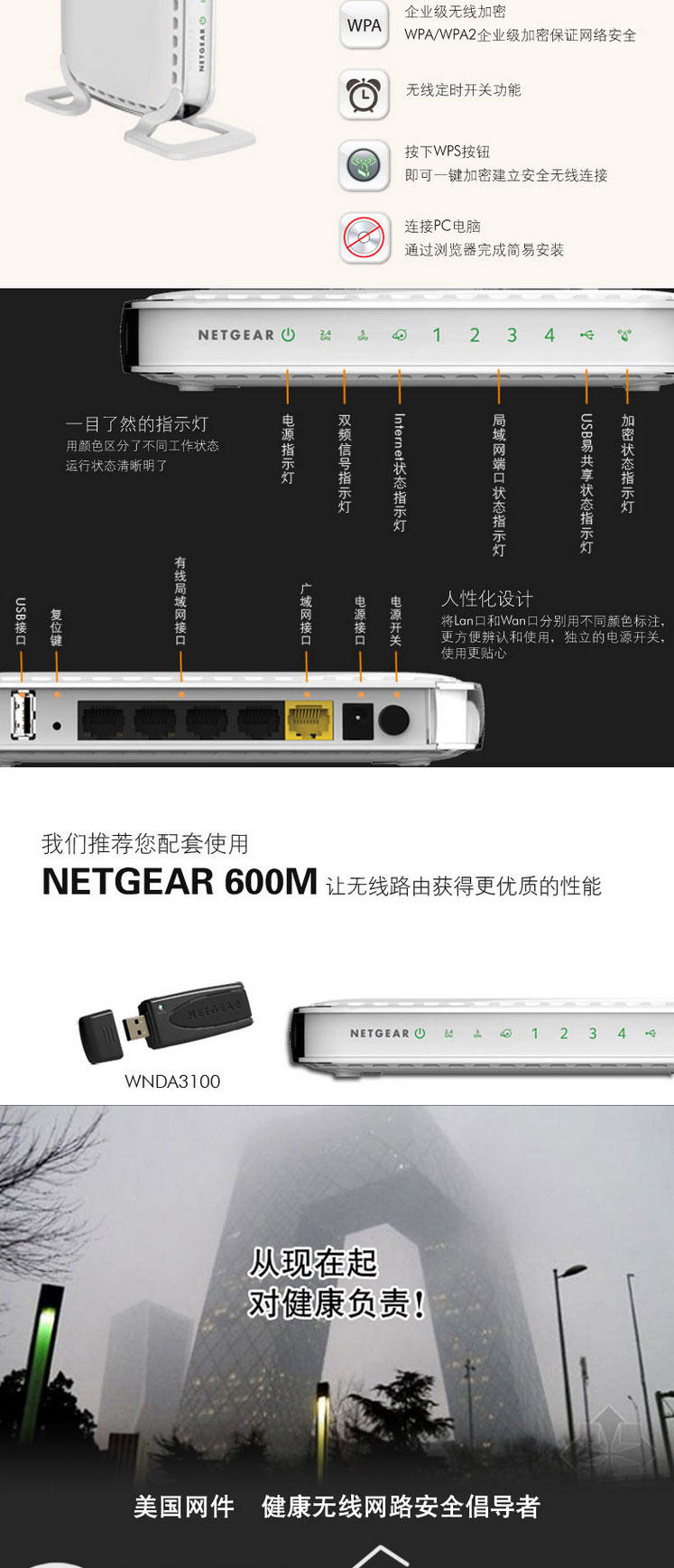 美国网件（NETGEAR) JNDR3000 600M并发双频 N600无线双频宽带路由器