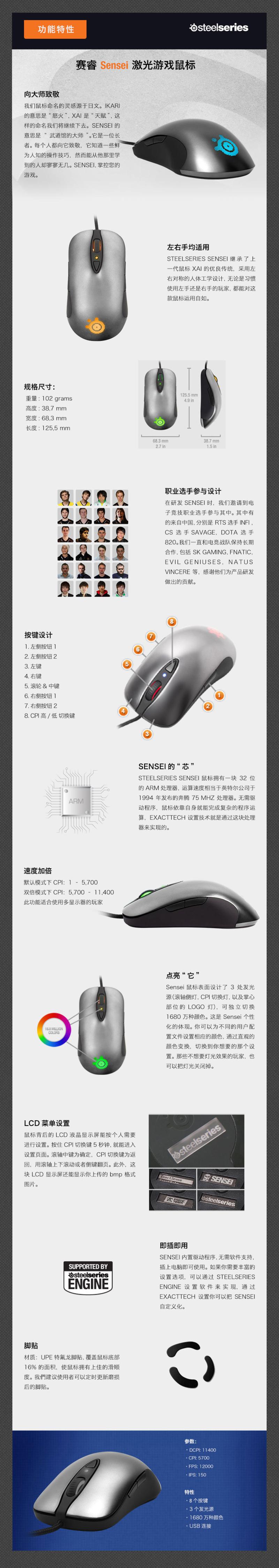 赛睿（SteelSeries）Sensei 职业级 1680万色 幻彩激光游戏鼠标