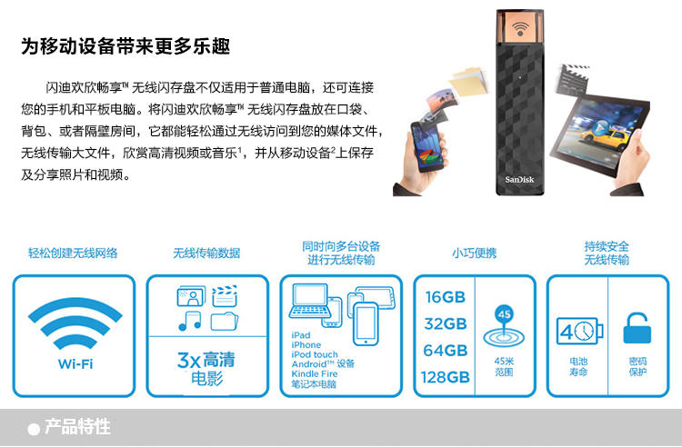 闪迪（SanDisk） 128GB 欢欣畅享 无线U盘