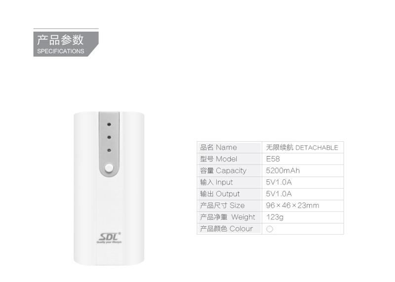 爱德龙（SDL）E58 手机正品通用移动电源 手机充电宝 便携小巧迷你 5200mah