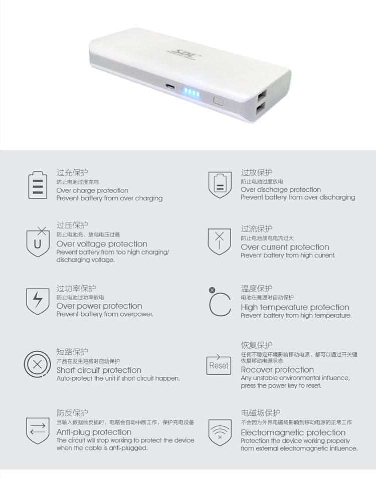 爱德龙（SDL)E70  手机正品通用 移动电源 充电宝 便携小巧迷你 13000ma 双端口输出