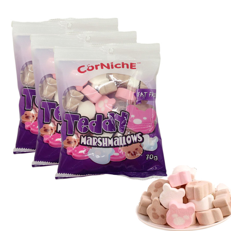 菲律宾进口儿童零食糖果 corniche可尼斯泰迪小熊彩色棉花糖70克