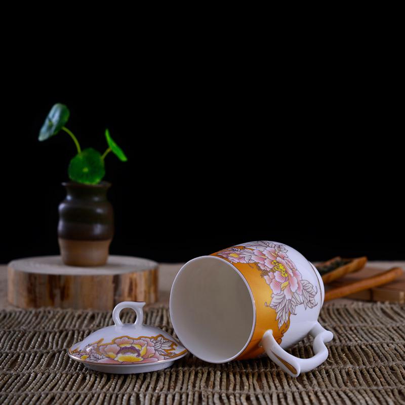 瓷拍 景德镇陶瓷情侣茶杯带盖一对装礼品盒瑞祥骨瓷马克对杯
