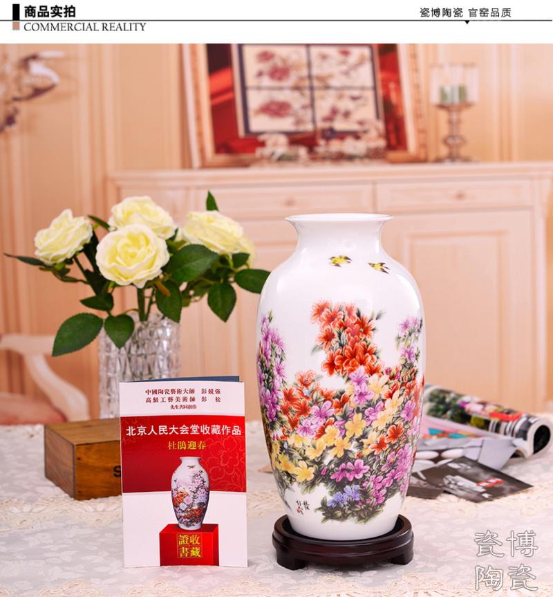 瓷拍 景德镇花瓶摆件北京人民大会堂收藏陶瓷名家彭竞强杜鹃迎春