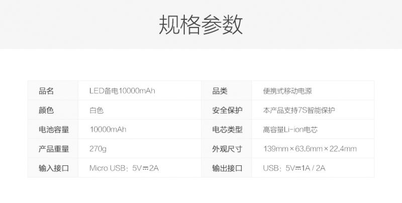 品胜移动电源LED备电10000mA精确显示电量大容量充电