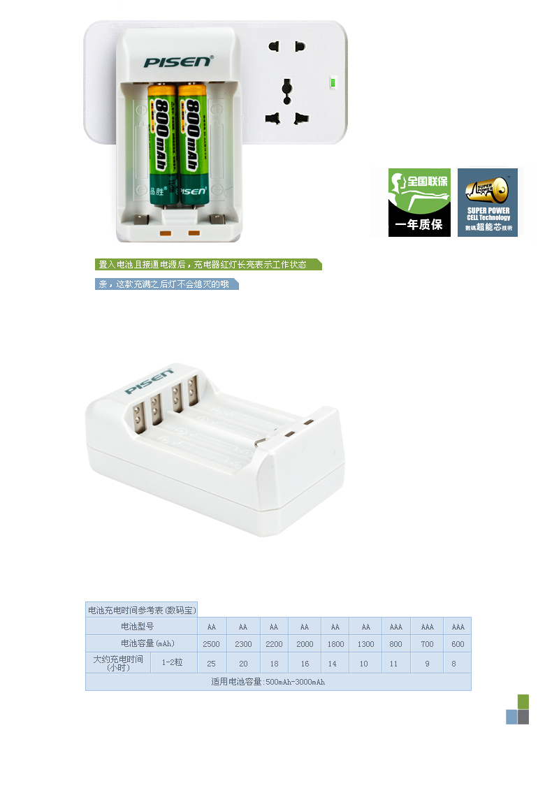 品胜数码宝套装800mAh 2支装充电电池充电器(2粒装)