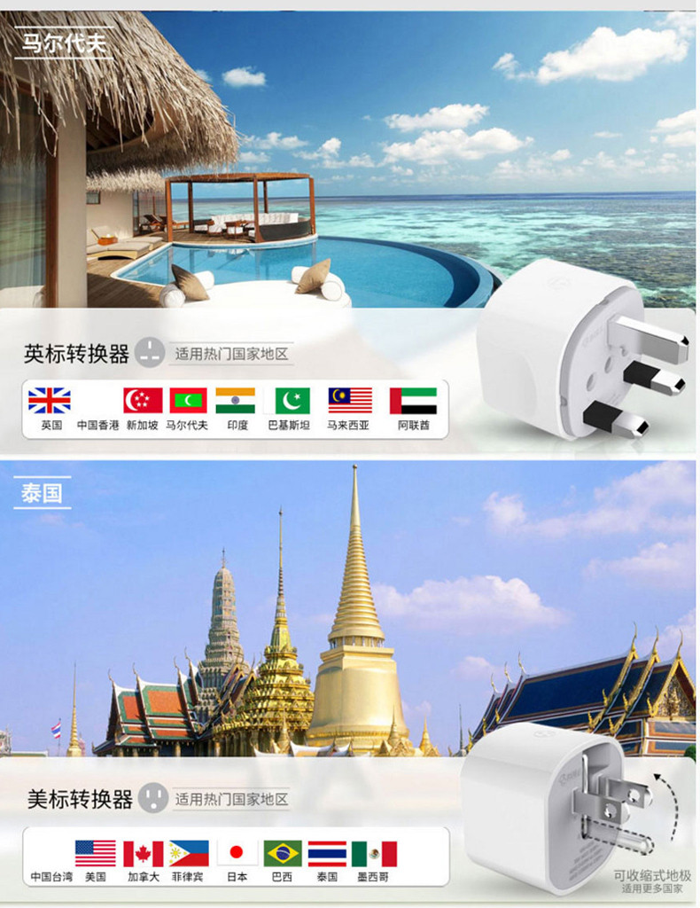 公牛/BULL 插座USB多国通用旅行转换器转换插头欧标英标美意标德标