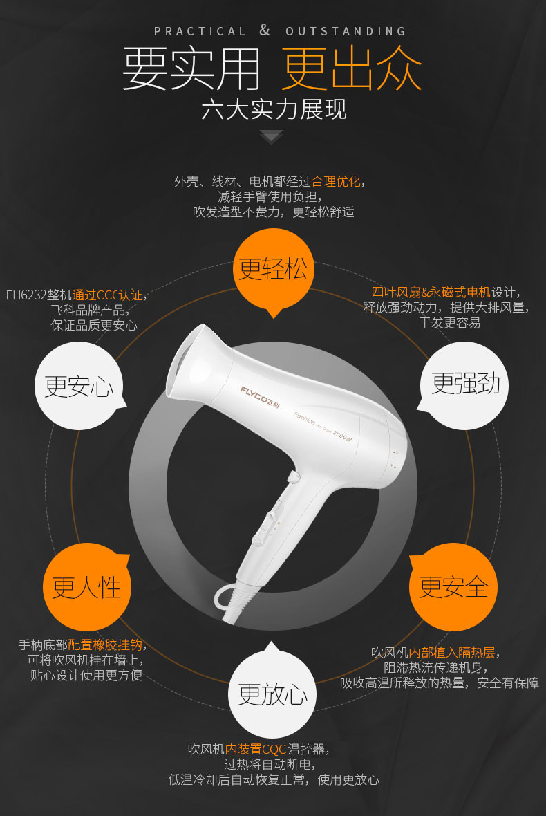 飞科FH6232家用电吹风超大功率吹风机专业发廊宿舍冷热静音吹风筒