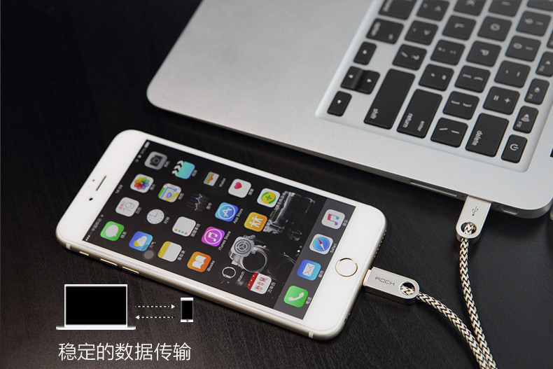 ROCK（洛克）苹果数据线iphone6s手机鹅卵石锌合金充电器加长快充线