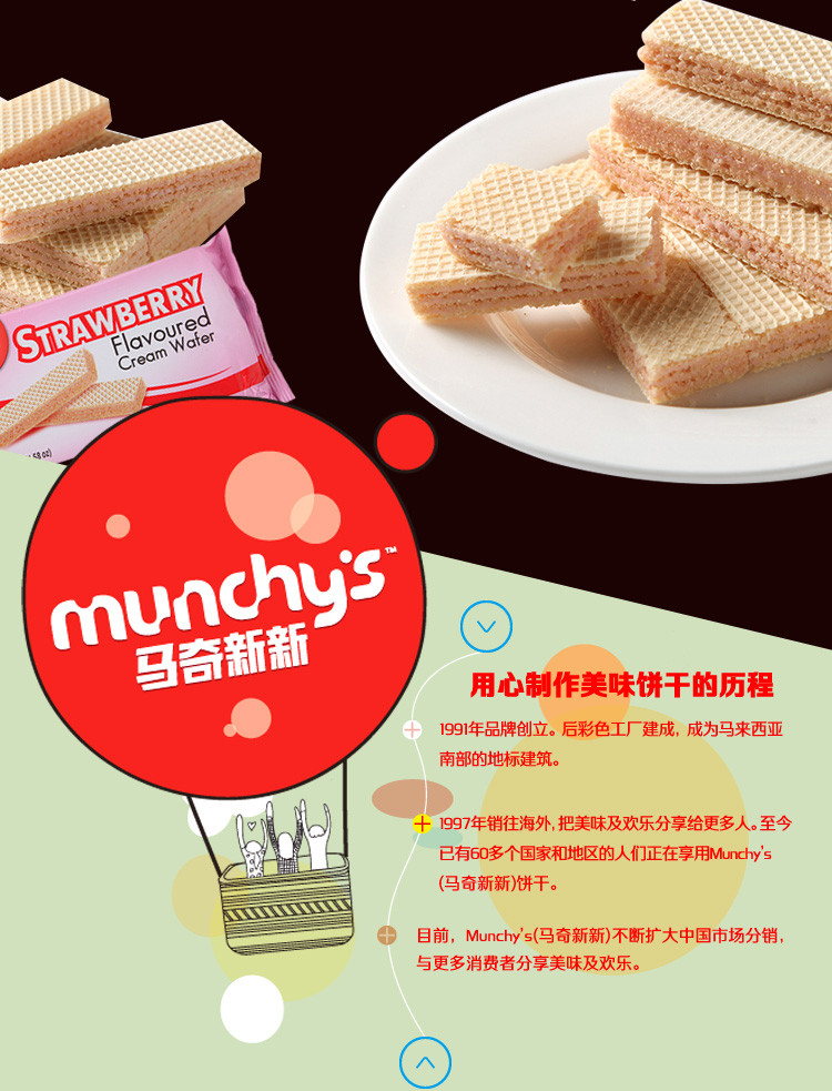 马来西亚进口马奇新新夹心威化饼干130g 香草味巧克力味草莓味零