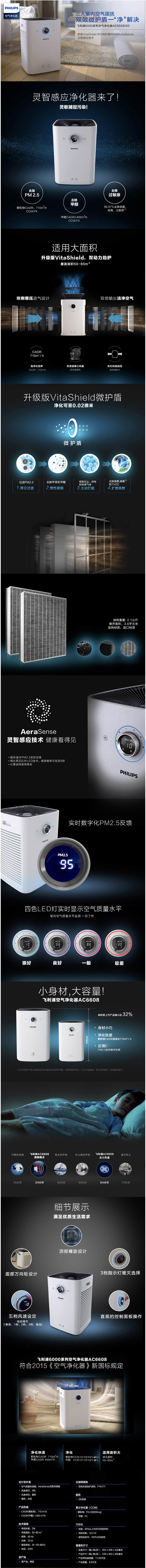 飞利浦（Philips）空气净化器AC6608 家用除甲醛雾霾PM2.5细菌