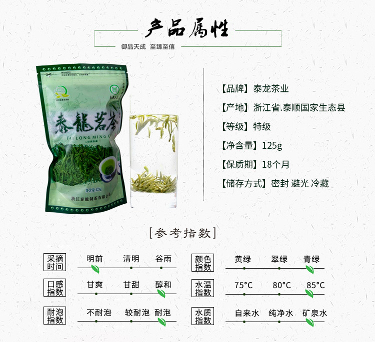 2018新茶叶特级明前茶扁形泰顺三杯香绿茶B620泰龙茗茶袋装125g