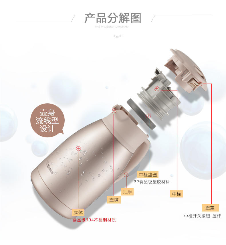 日本象印保温壶大容量HA15C家用不锈钢真空保温瓶1.5L包邮