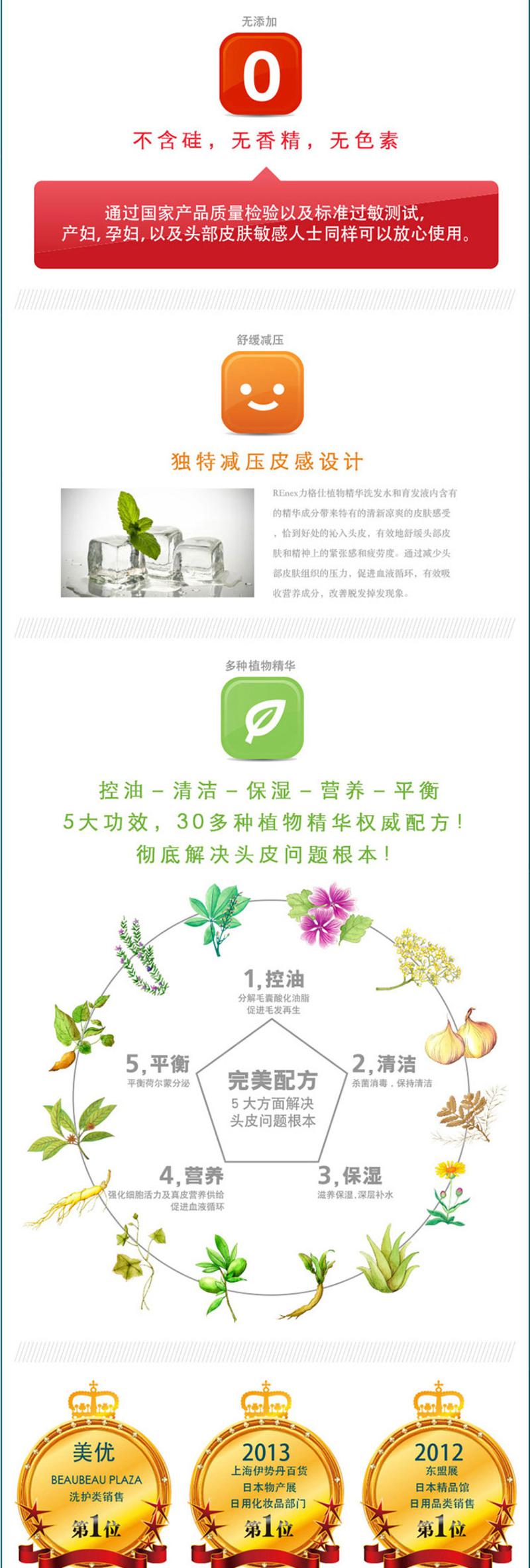 REnex力格仕植物滋养洗发水/洗发液 产后洗发水 500ml 无硅 温和