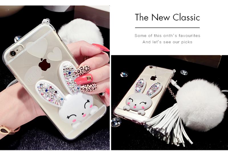  艾米娅 獭兔毛球iPhone6手机壳 苹果6plus手机壳硅胶带支架挂绳6s保护壳