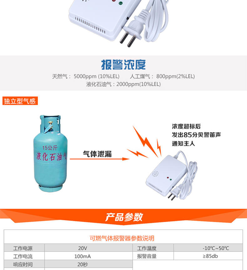 天然气报警器 液化气煤气防泄漏 可燃气体探测器 家用独立式警报