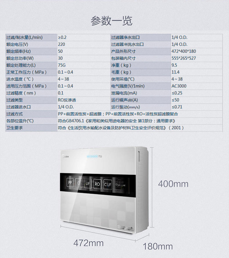 【江西农商】【可卖全国】美的（Midea）MRU1591-50G低废水双出水净水机【四平电器旗舰店】