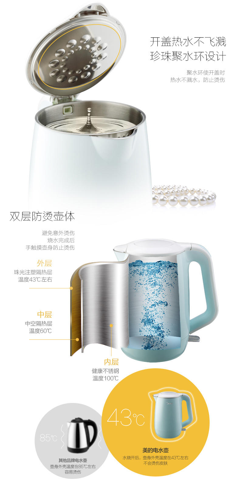 【江西农商】【可卖全国】美的（Midea）MK-HJ1701 电热水壶【四平电器旗舰店】