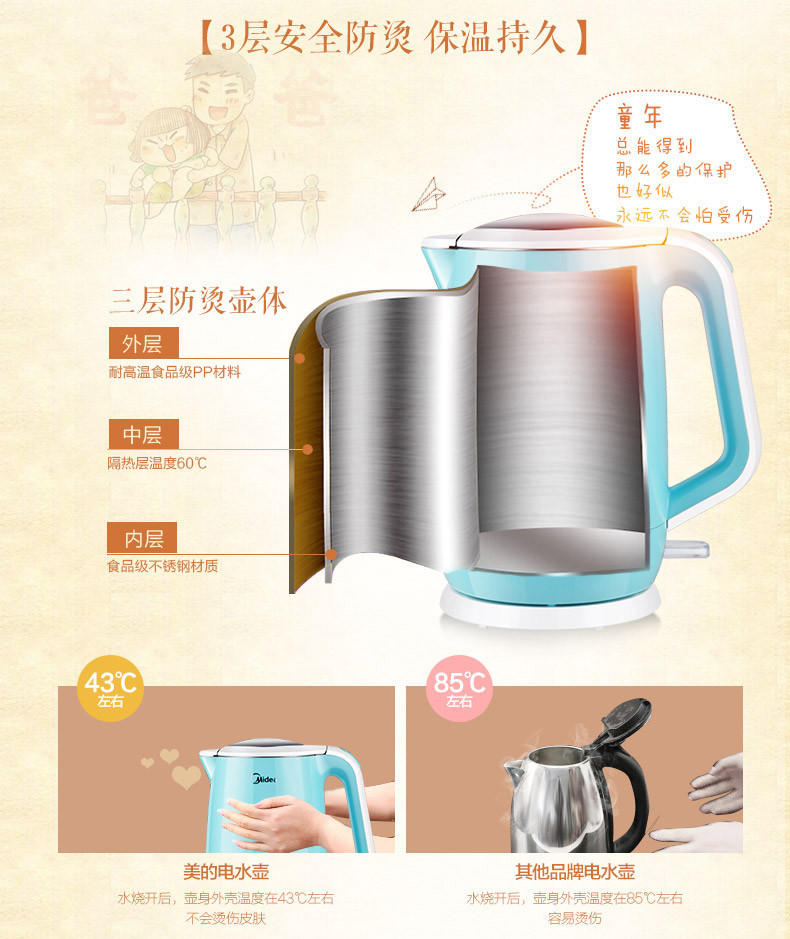 【江西农商】【可卖全国】美的（Midea）MK-HJ1761 电水壶【四平电器旗舰店】