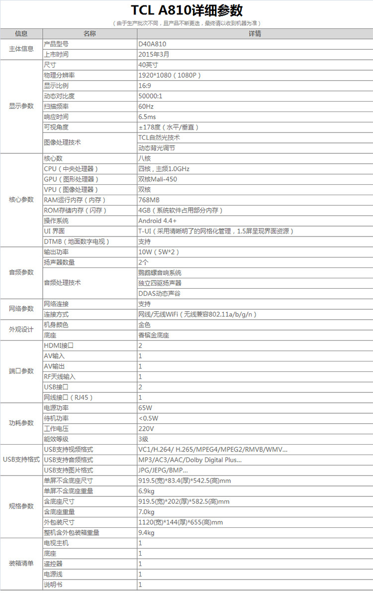 【可售全国】TCL D40A810 40英寸观影王 全高清八核安卓智能LED液晶电视