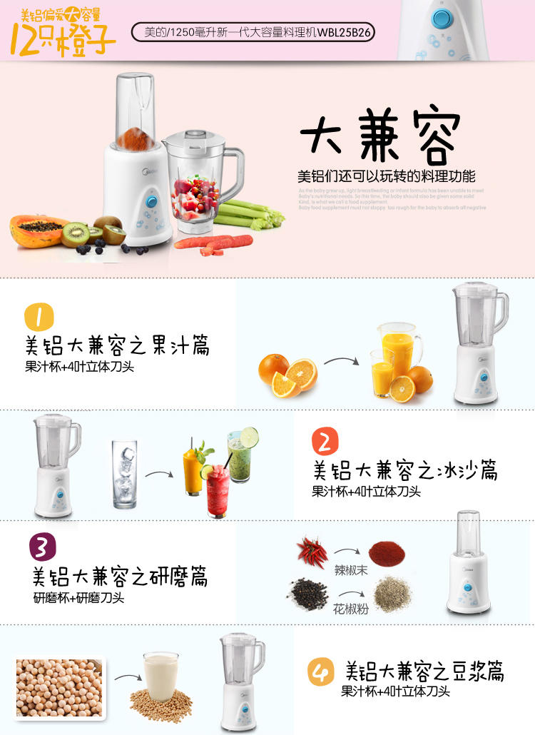 【江西农商】【可卖全国】美的（Midea）MJ-BL25B2 搅拌机料理机果汁机【四平电器旗舰店】