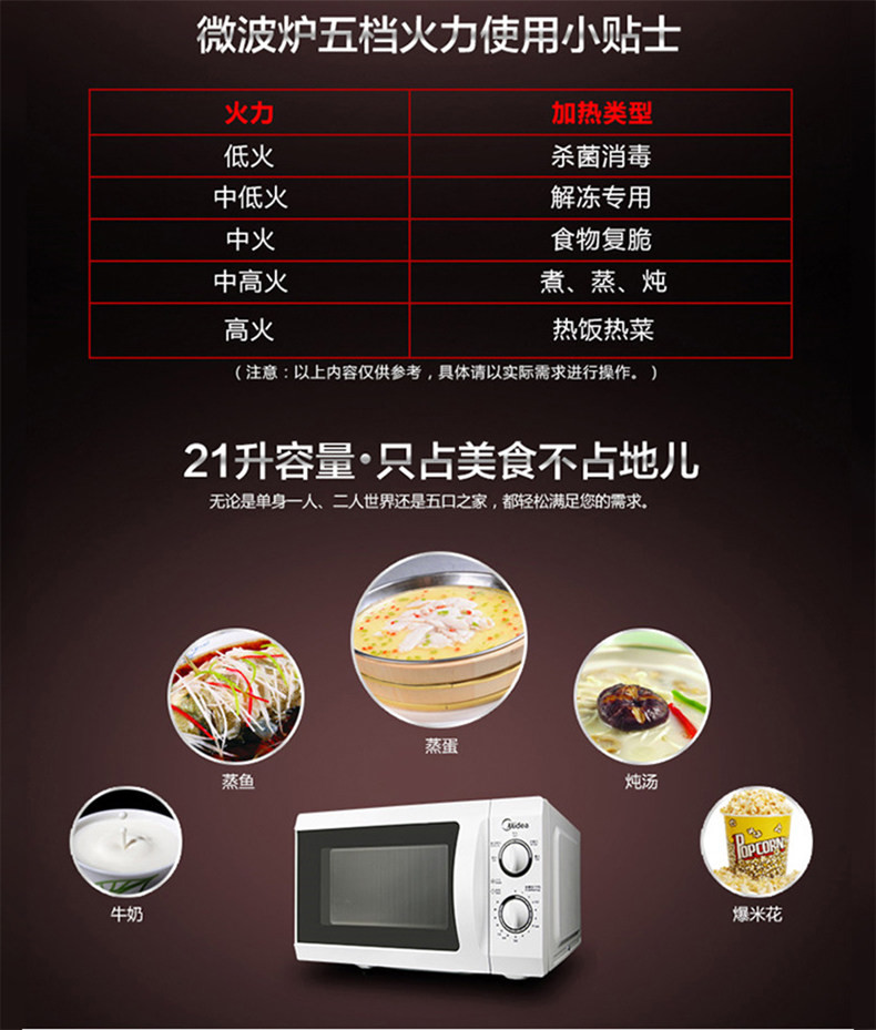 【可售全国】美的（Midea） 微波炉 M1-211A 白色 21L机械版转盘式