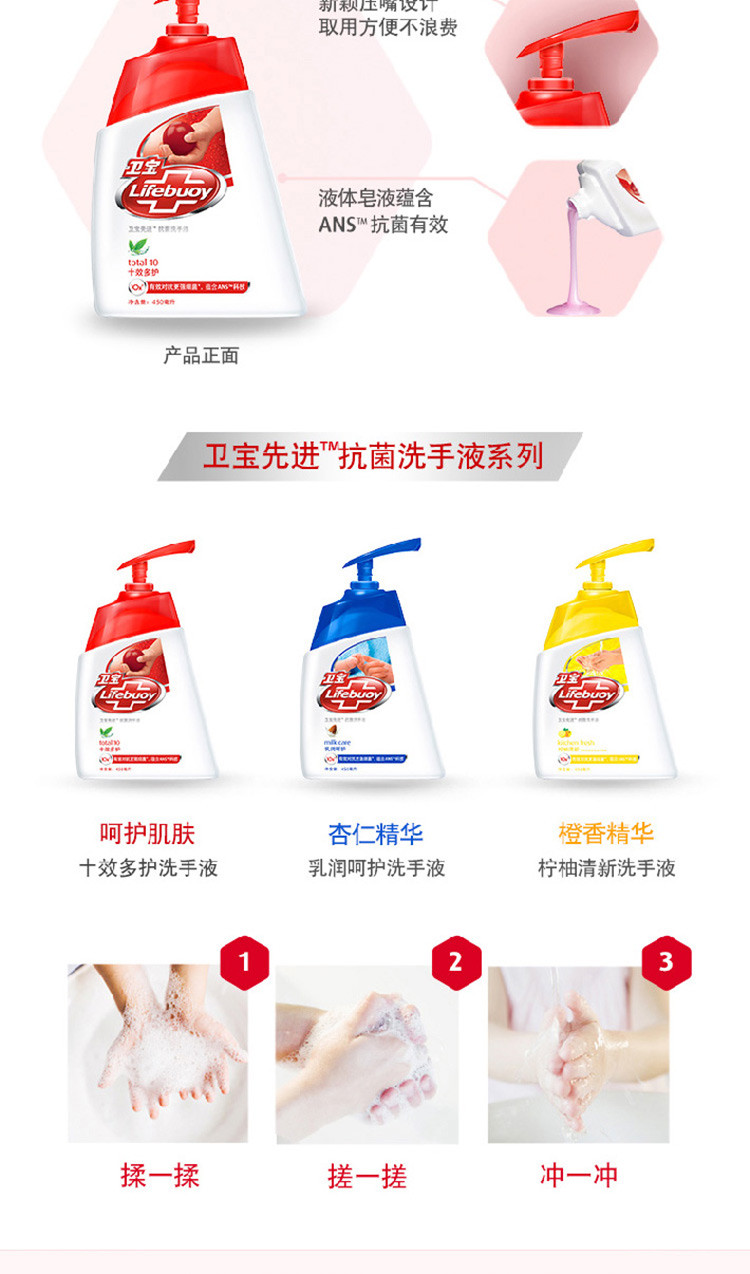 卫宝  先进抗菌洗手液十效多护450ml