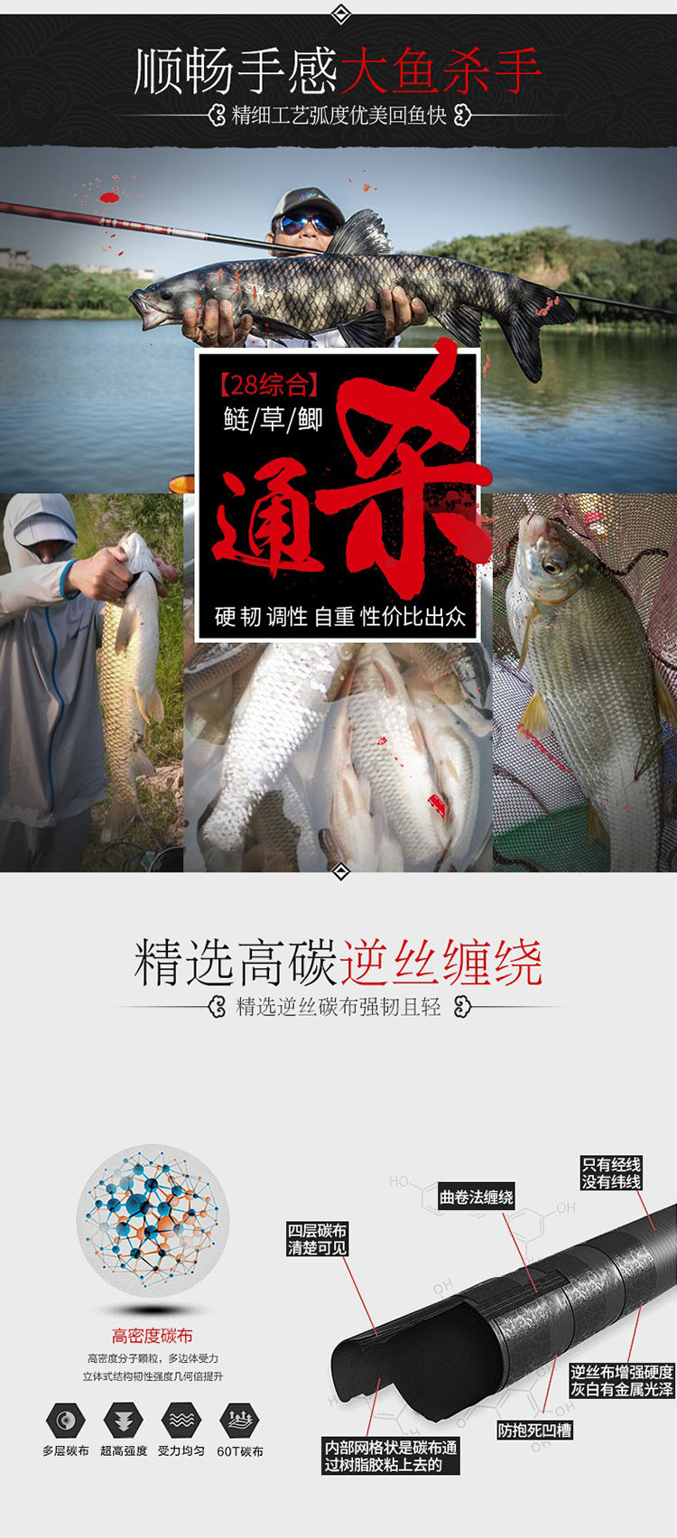 佳钓尼 东来鱼竿5.4米台钓竿 含鱼线鱼钩鱼漂 28调综合硬调鲤草鲫钓鱼竿