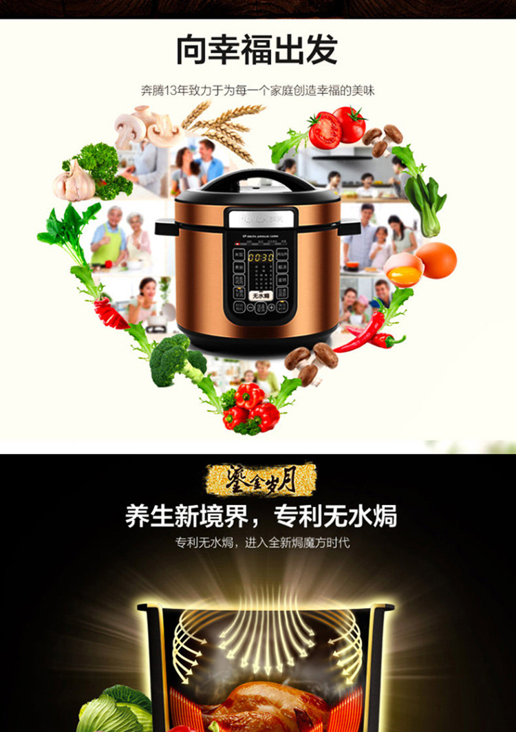 奔腾 5L智能预约无水焗多功能双胆电压力锅LE5179 电饭煲