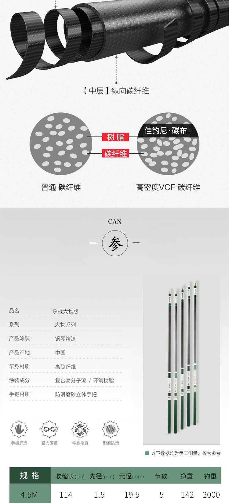 佳钓尼 攻占大物钓鱼竿4.5米配送鱼钩鱼线鱼漂 征战湖库 轻细强韧 长竿大物