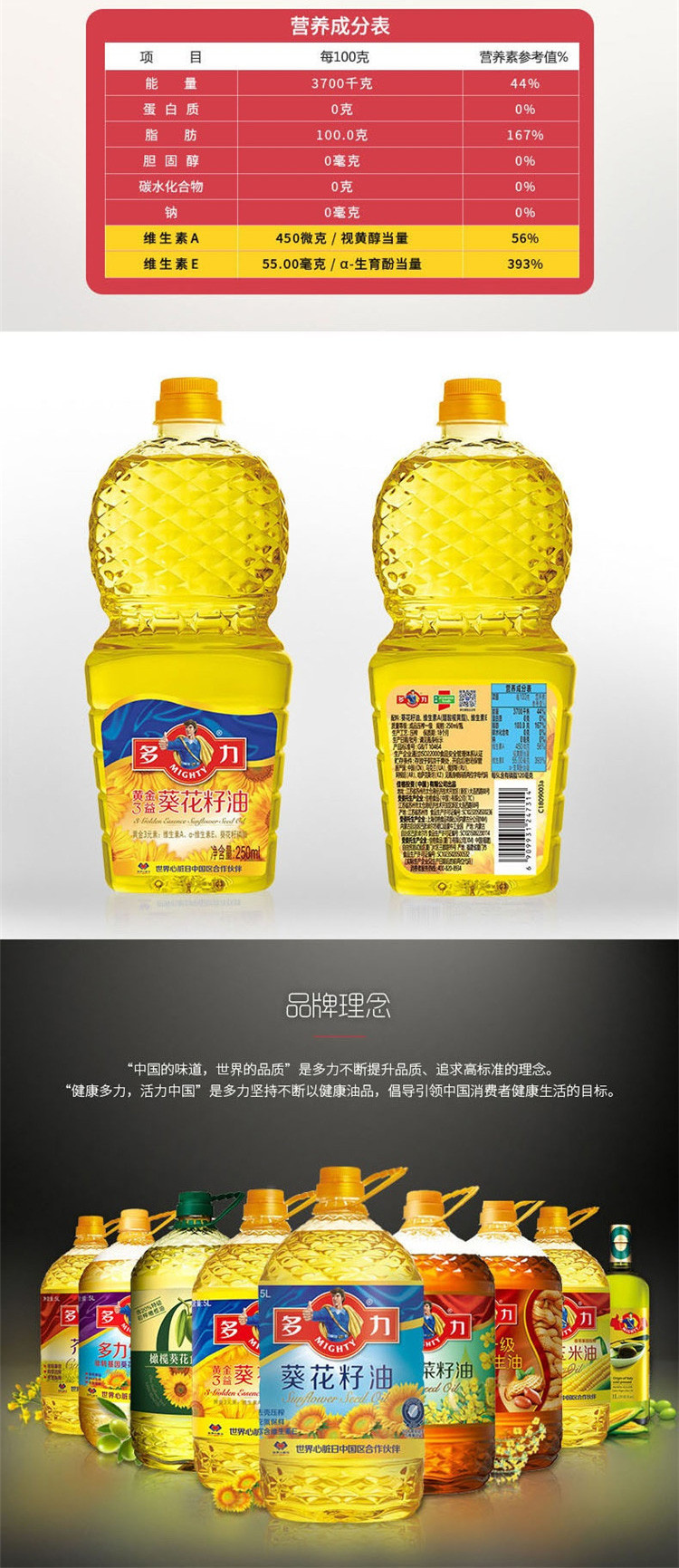 多力 黄金三益葵花籽油 250ml*2