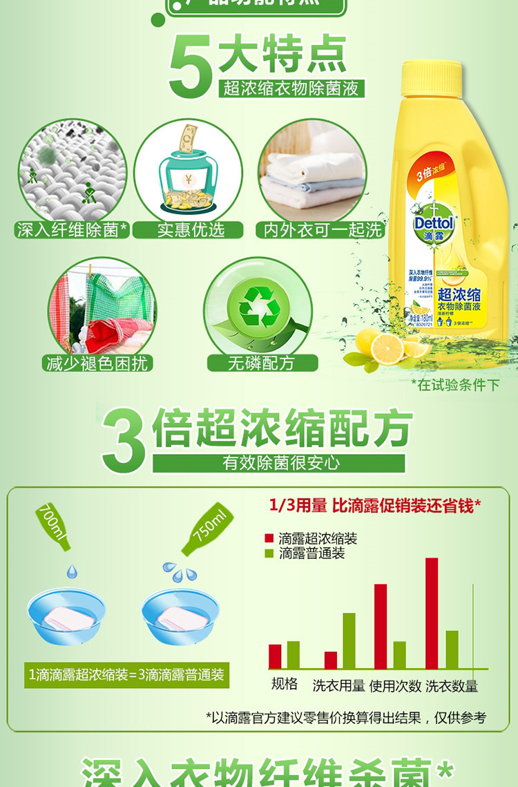 滴露/Dettol 消毒液 750ml赠清新柠檬衣物除菌液180ml