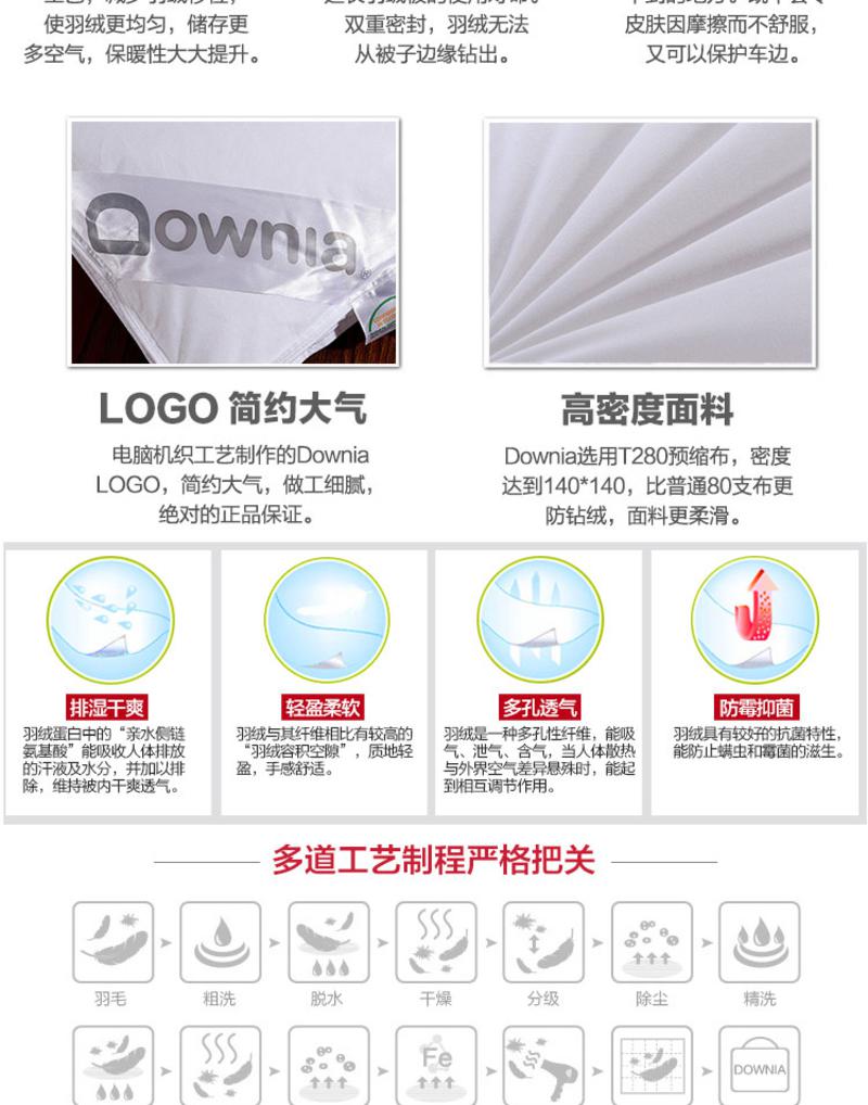 澳洲Downia 95%白鸭绒外立体加厚保暖冬被羽绒被芯220cm*240cm+3cm 3410g