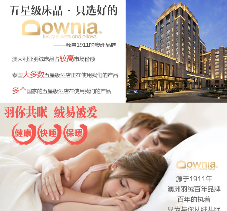 Downia羽绒枕头 75%灰鸭绒羽绒枕希尔顿五星级酒店同款颈椎枕正品