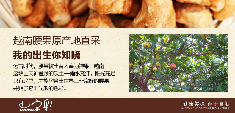 5号【山之彩】炭烧腰果 特产坚果休闲零食小吃越南天然果仁168g袋装
