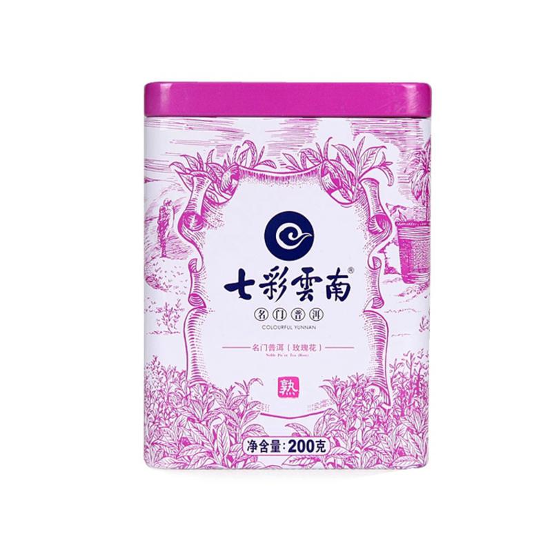  七彩云南 名门普洱（玫瑰）熟茶铁罐装 散茶 200g