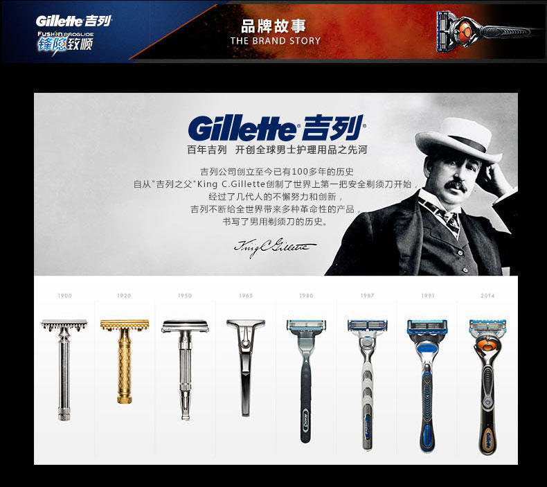 Gillette吉列锋隐致顺动力剃须刀刮胡刀（1刀架，1刀头，1托架，1电池）