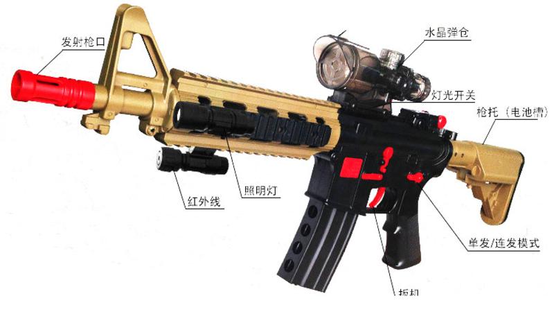 扬楷 M16-4战警 电动连发水弹软弹玩具枪 可发射水弹软弹 儿童仿真模型枪玩具 单发连发可切换