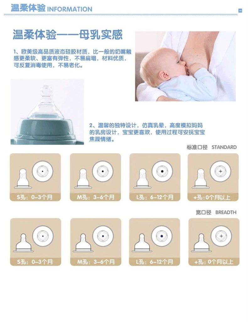 美啦美啦母乳实感奶嘴S/M/L/+ 适用月龄0+/3+/6+ 硅胶奶嘴内附贴心清洁棒 两盒一组