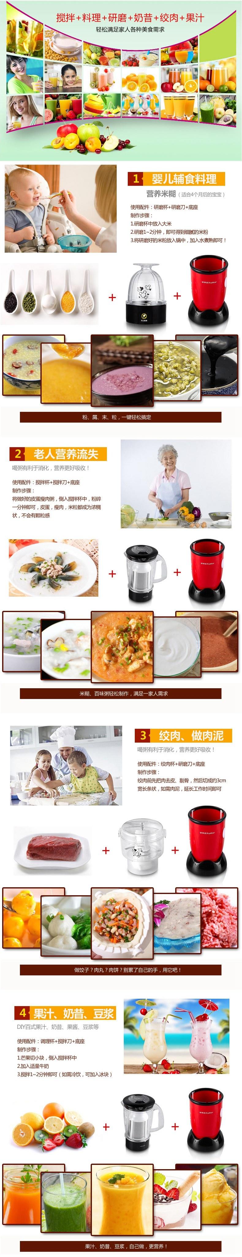 荣事达 迪斯尼料理机RZ-208K 百变魔法料理机多功能榨汁研磨绞肉家用电动辅食机 750ml