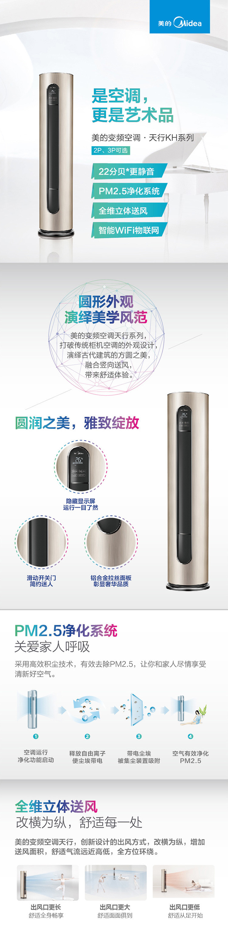 Midea/美的空调 KFR-51LW/BP2DN8Y-KH(B1)大2匹空调柜机变频立式 一级能效