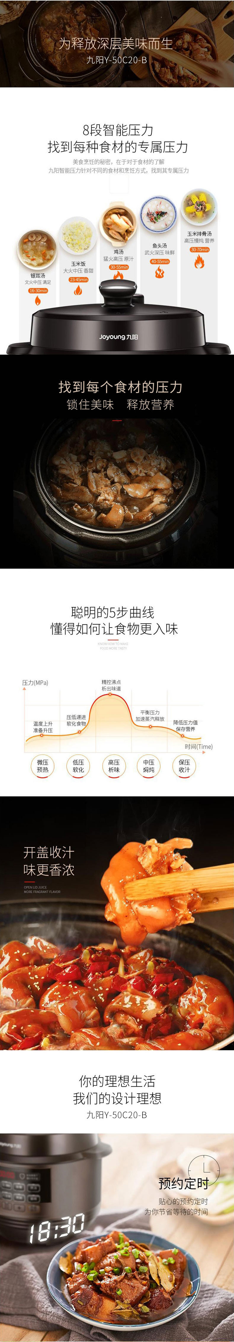 九阳 Joyoung Y-50C20全自动家用电压力锅 一键排气 5L大容量