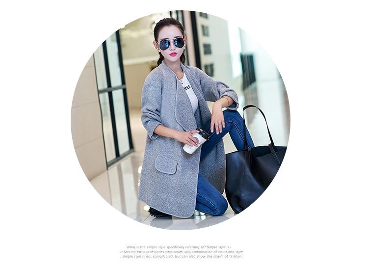 JEANE-SUNP2016新款秋装韩版纯色中长款开衫针织衫女宽松插肩袖长袖外套显瘦
