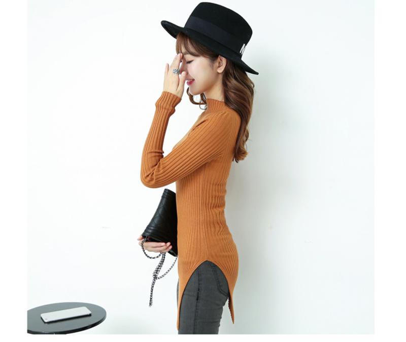 JEANE-SUNP2016新款韩版秋冬装女式打底衫修身款不规则中高领时尚百搭款