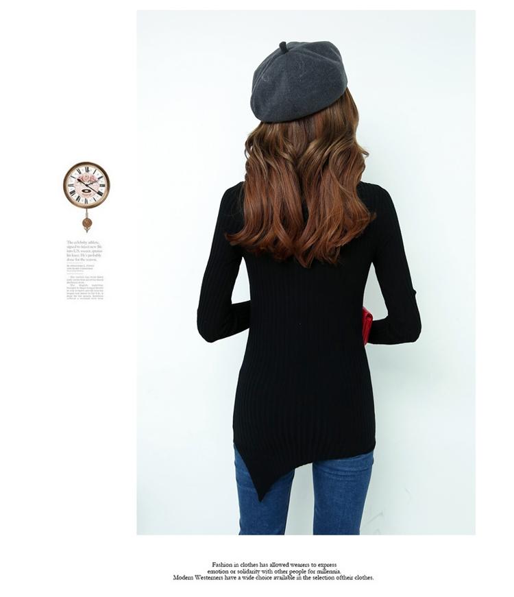JEANE-SUNP2016新款韩版秋冬装女式打底衫修身款不规则中高领时尚百搭款