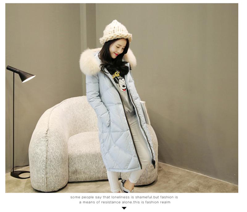 JEANE-SUNP2016冬季新款韩版修身过膝长款连帽奢华大貉子毛领加厚羽绒服外套
