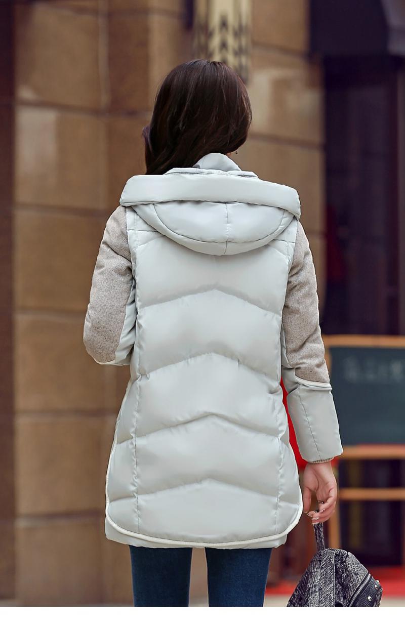 JEANE-SUNP2016新款冬装中长款精美棉衣连帽拼接款
